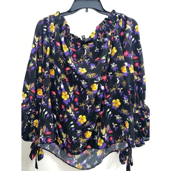 TOPSHOP TIE SLEEVE FLORAL OFF THE SHOULDER BLOUSE - SIZE 8 - Picture 2 of 4